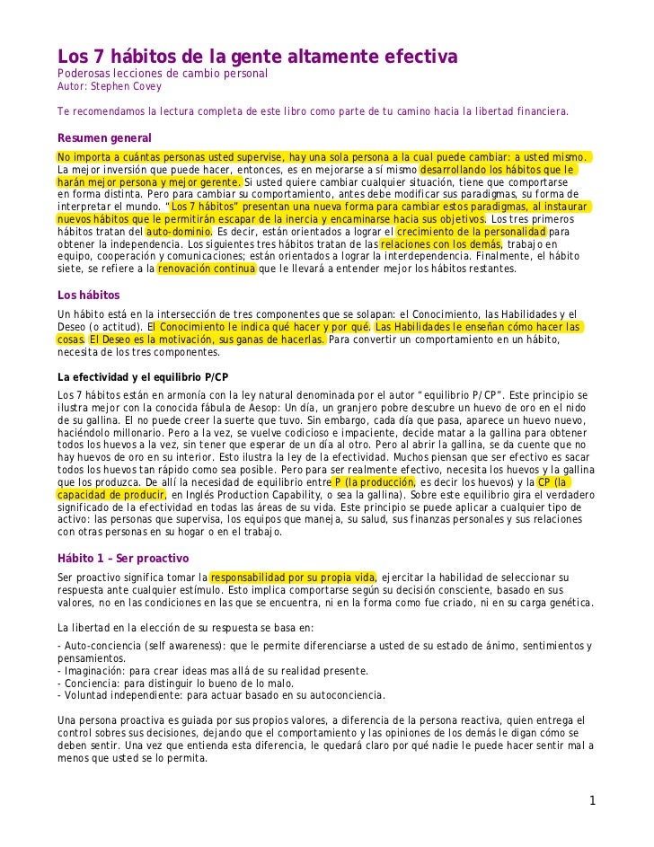 resumen 7 habitos de la gente altamente efectiva